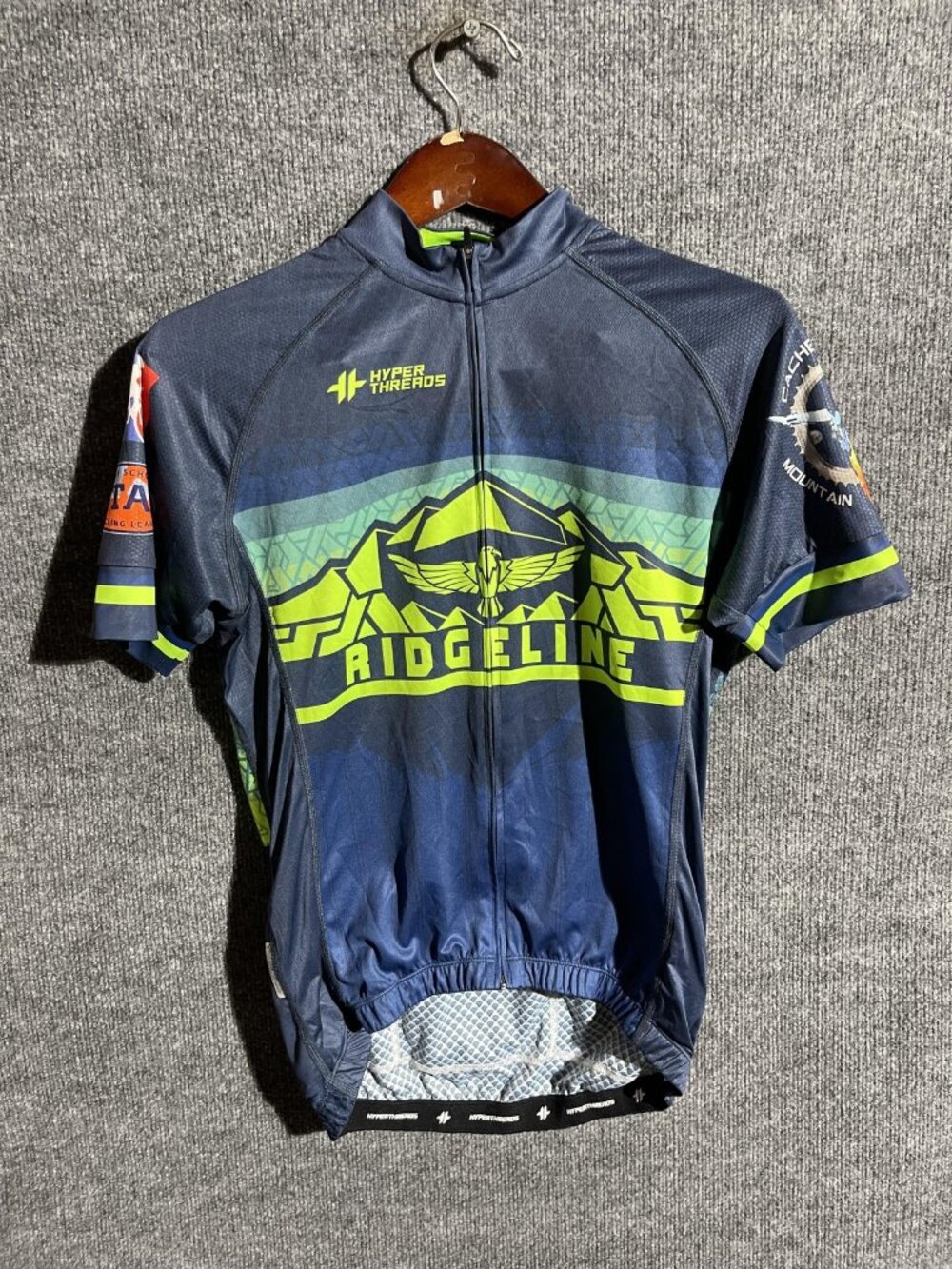 Hyper Threads Cycling Jersey Mens L Blue Ridgeline RHS Full Zip Pockets Bike